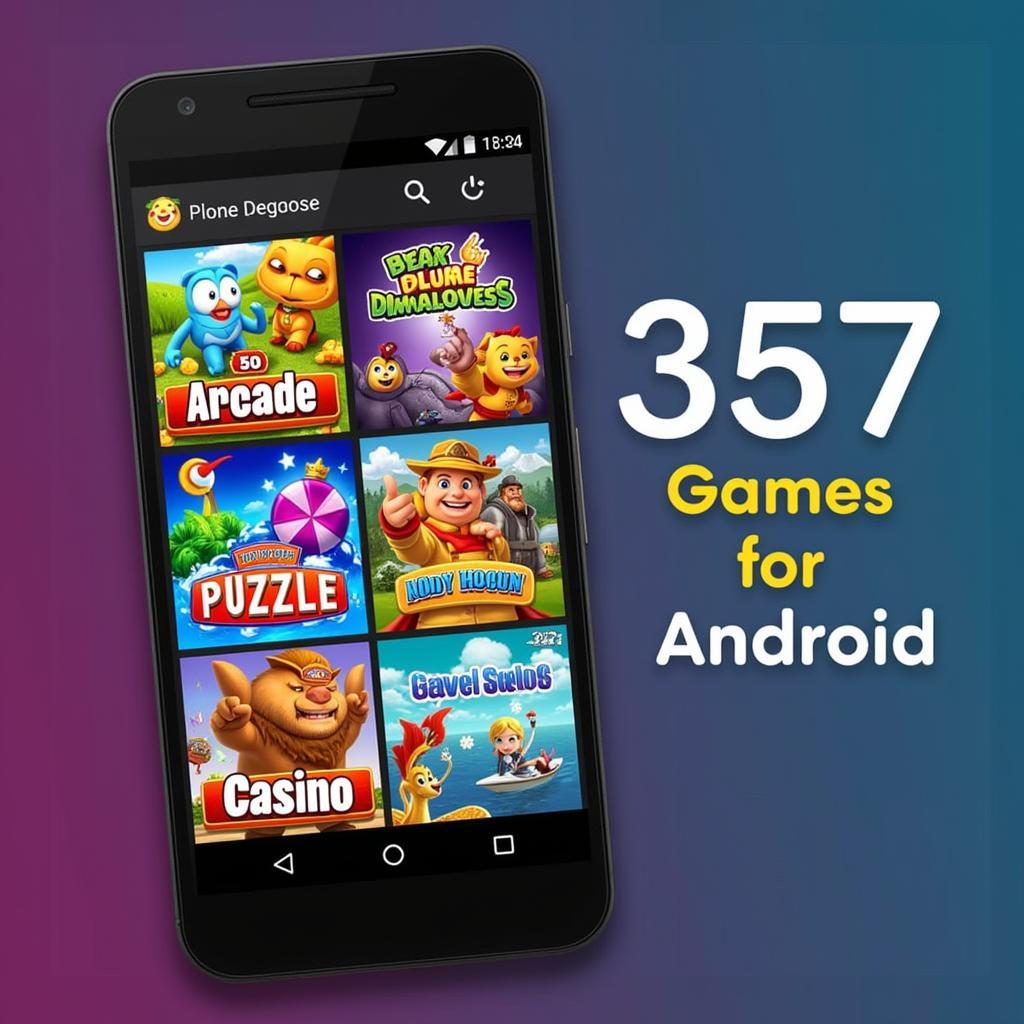 Variety of 357 games on an Android phone screen