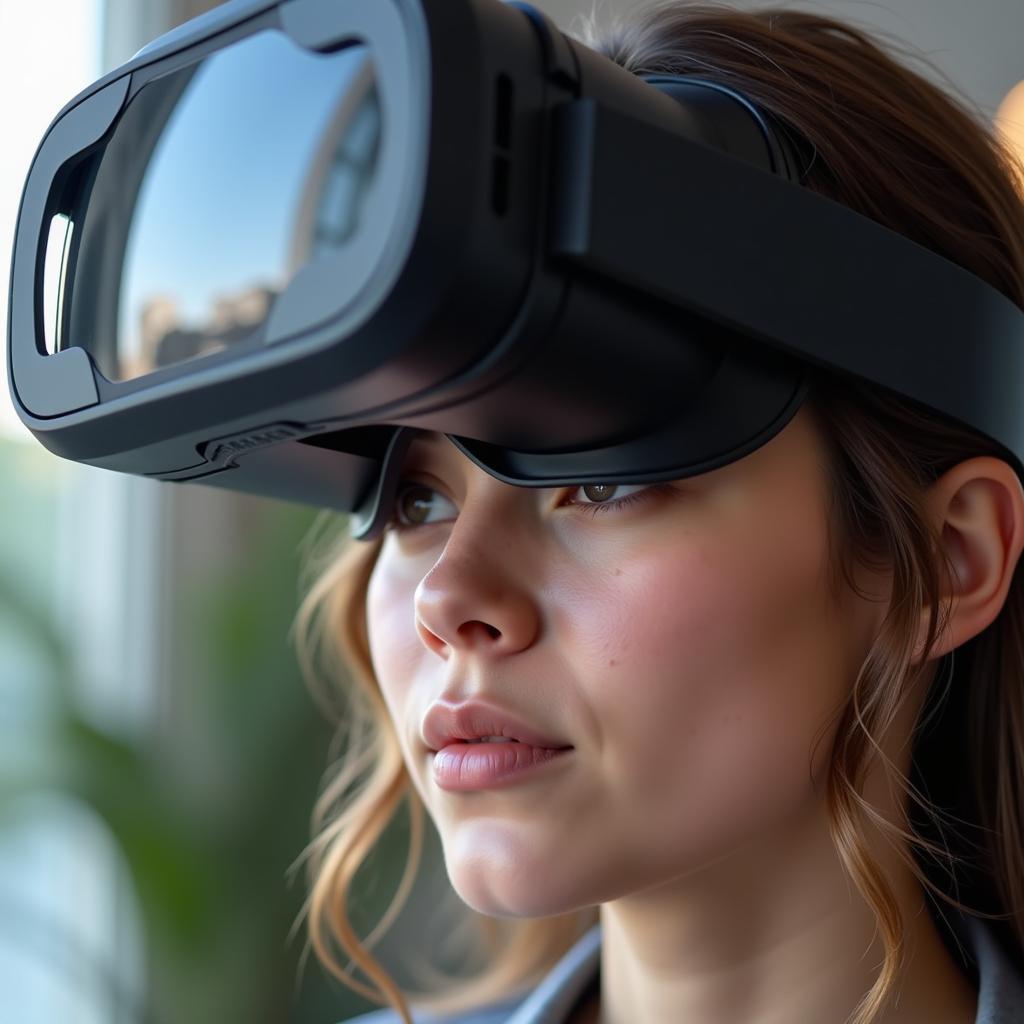 Woman wearing an 8K VR headset