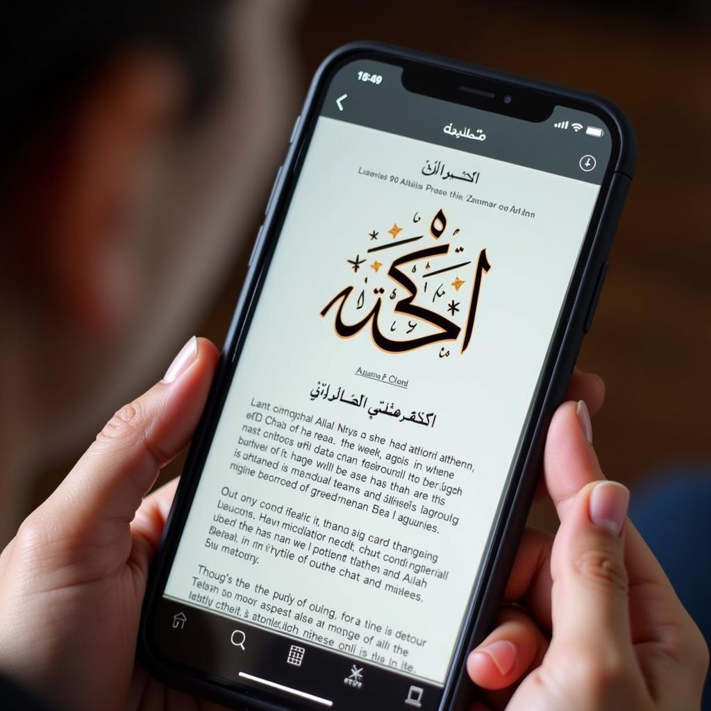 A smartphone displaying a PDF of the 99 names of Allah