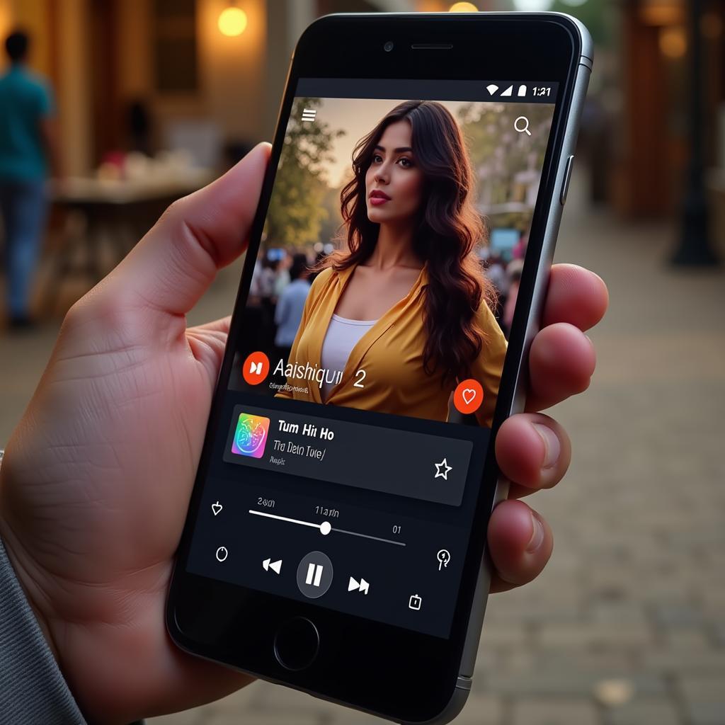 A Smartphone Displaying Music Streaming App with Aashiqui 2 Song Playing