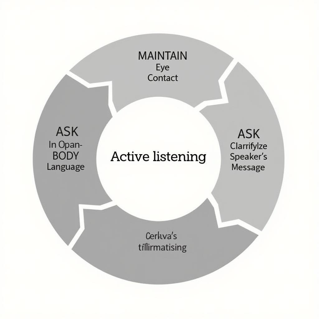 A graphic illustrating key elements of active listening, such as maintaining eye contact, using open body language, and asking clarifying questions. 