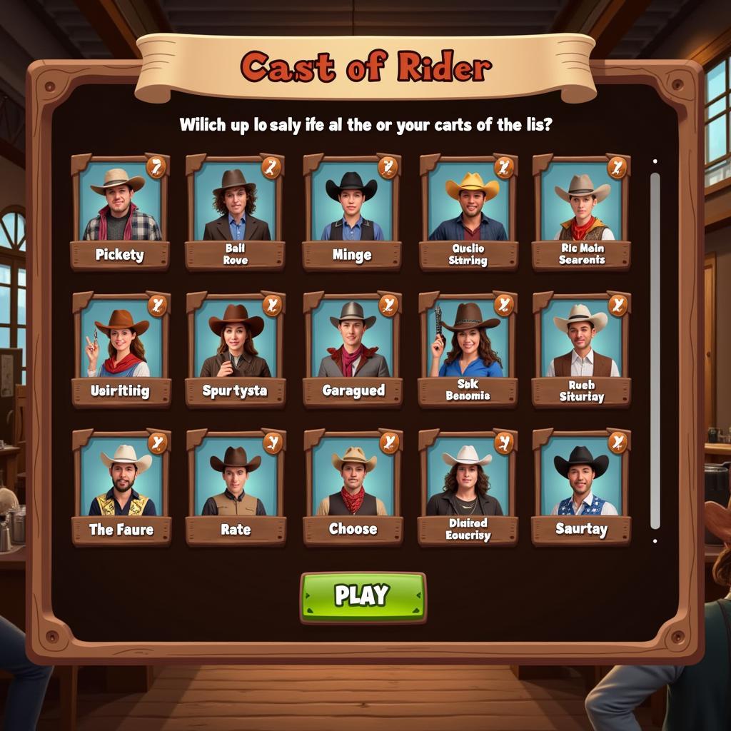 Ashe's Rodeo character selection screen