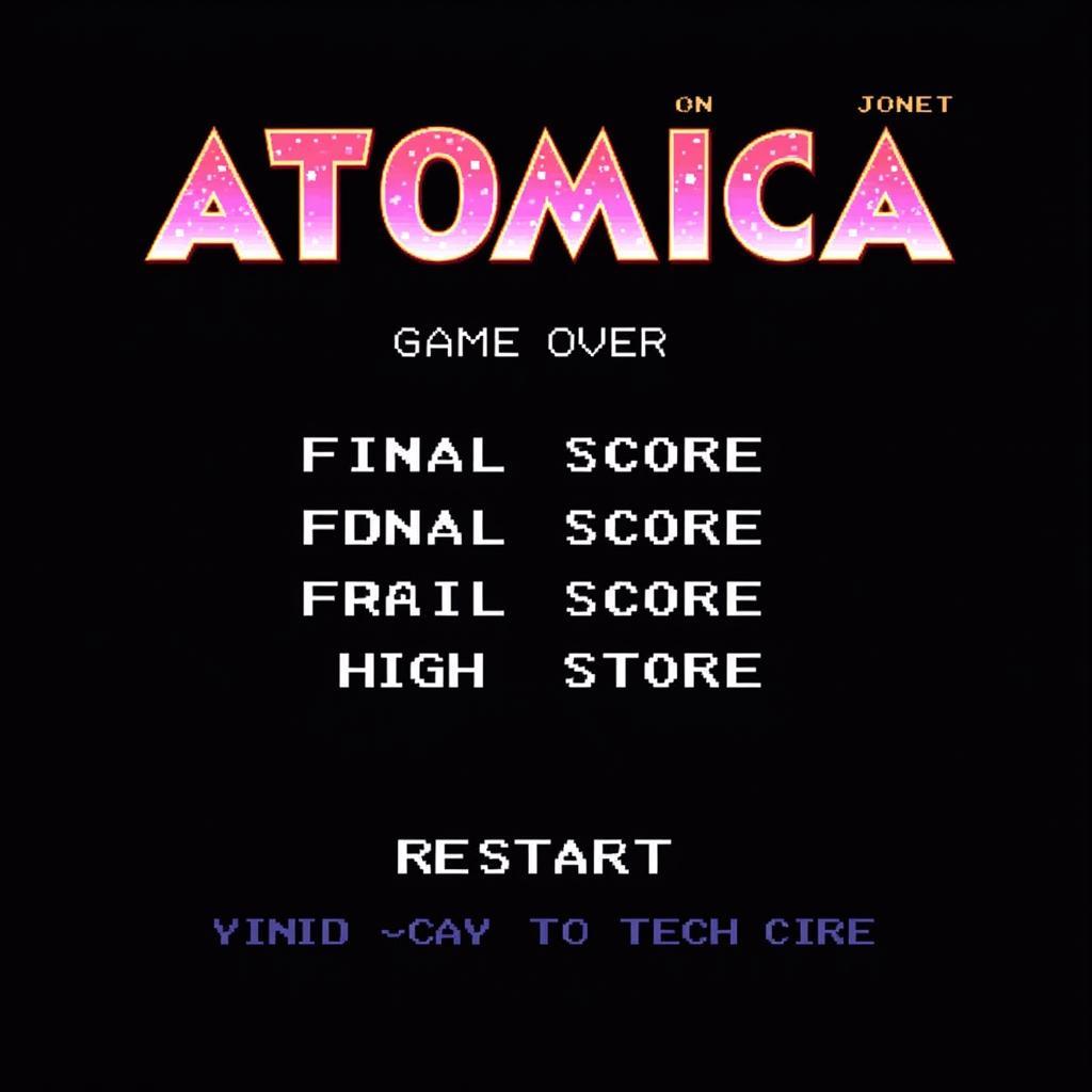 Atomica game over screen with score and restart button