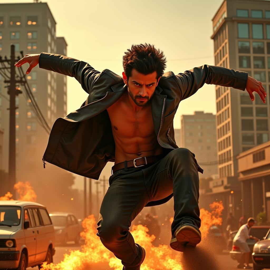 A still from Bang Bang featuring an action-packed sequence