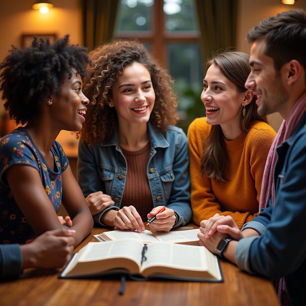 Diverse Group Engaging in Lively Bible Study Discussion