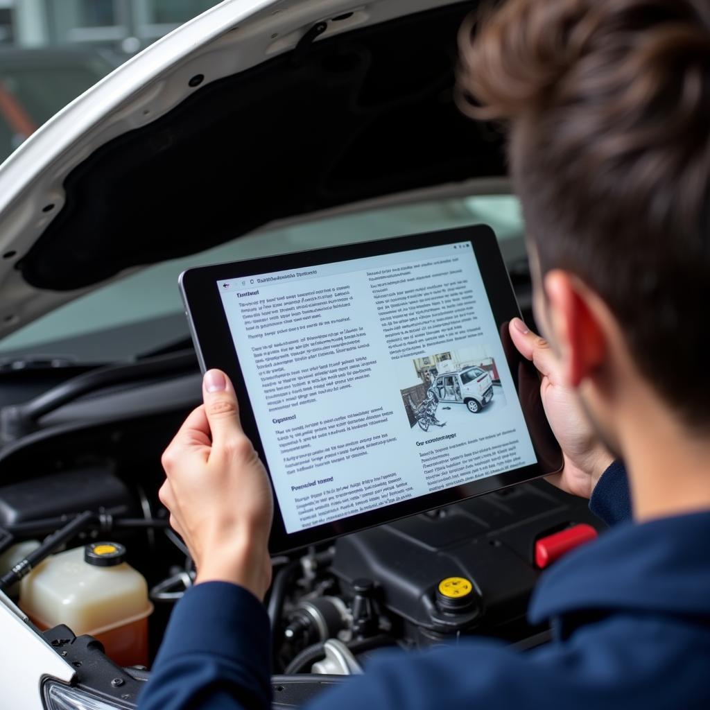 Car Owner Using a Tablet to Reference PDF