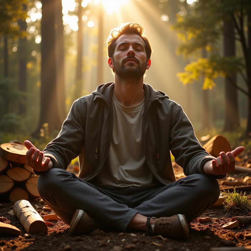 Man Meditating While Chopping Wood