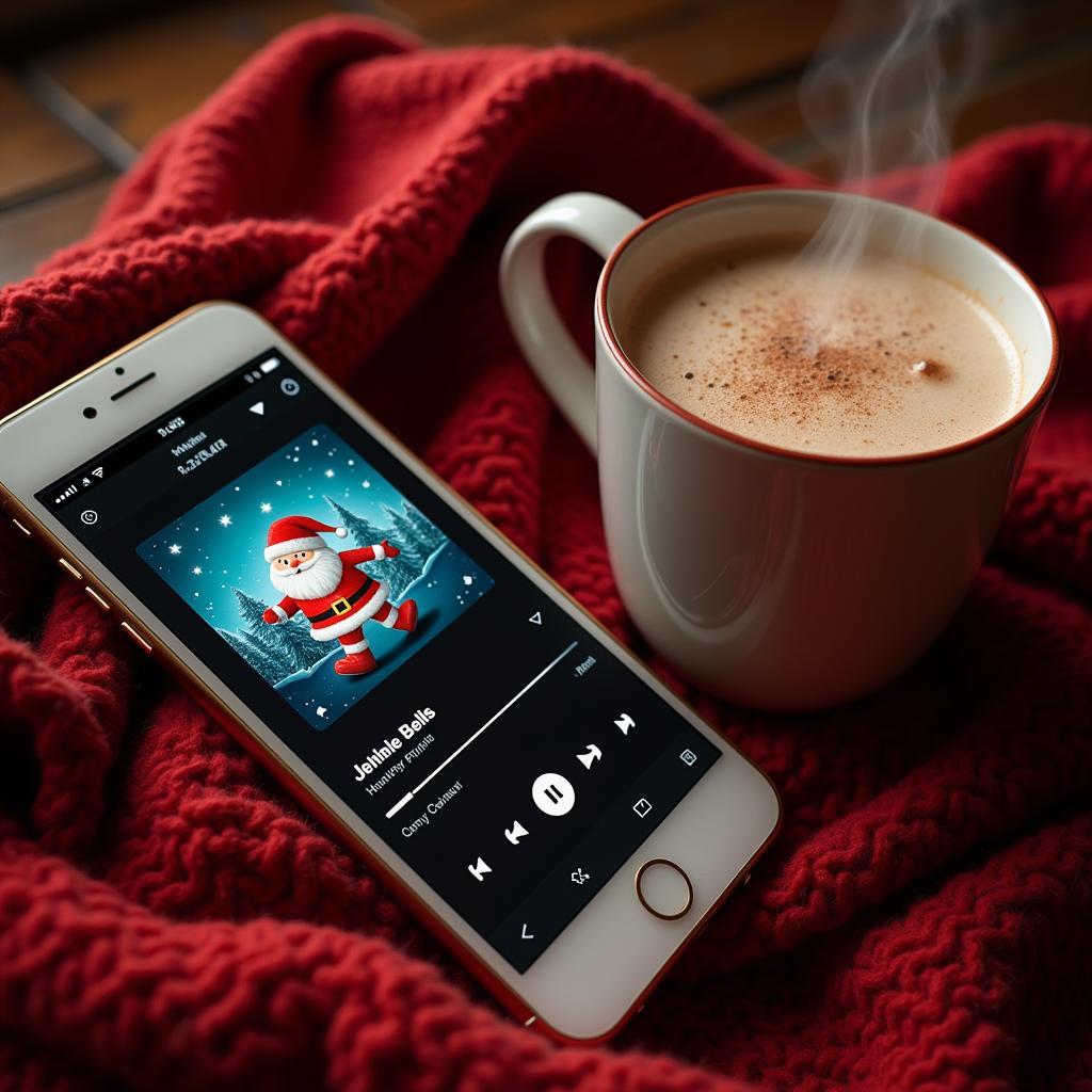 Smartphone displaying a Christmas carols playlist with "Jingle Bells" highlighted