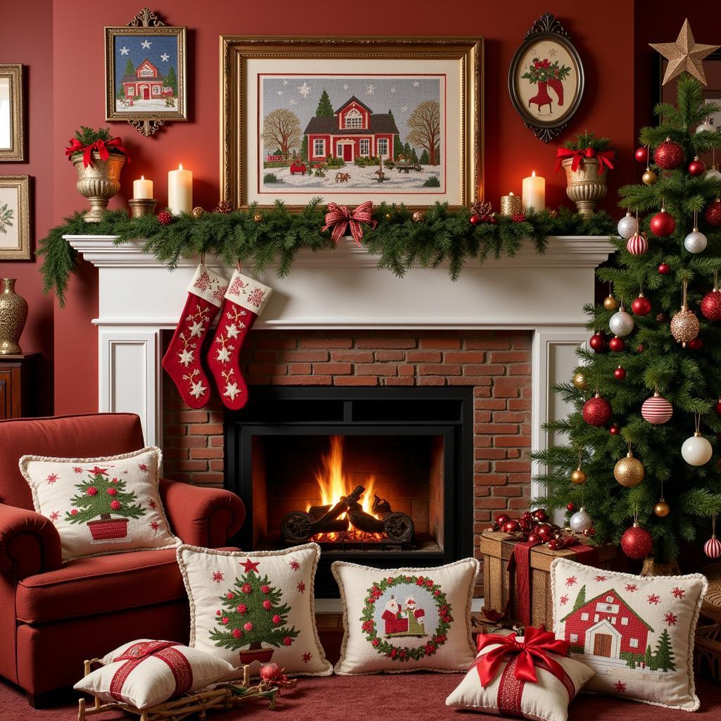 Christmas Decorations Featuring Cross Stitch Elements