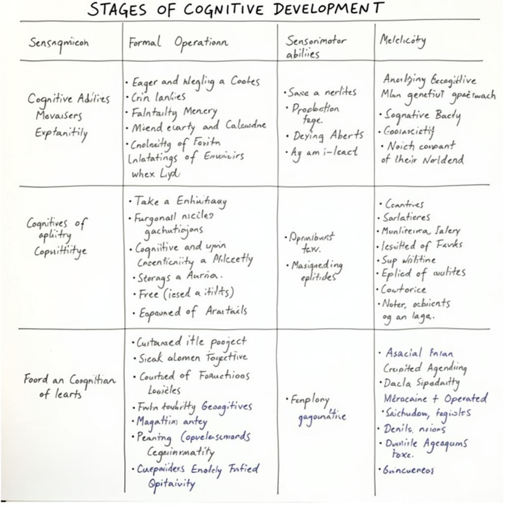 Chart illustrating stages of cognitive development