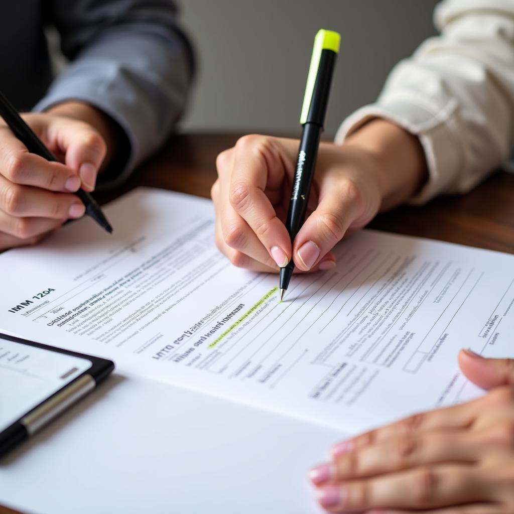 Couple filling out the IMM 1294 form.