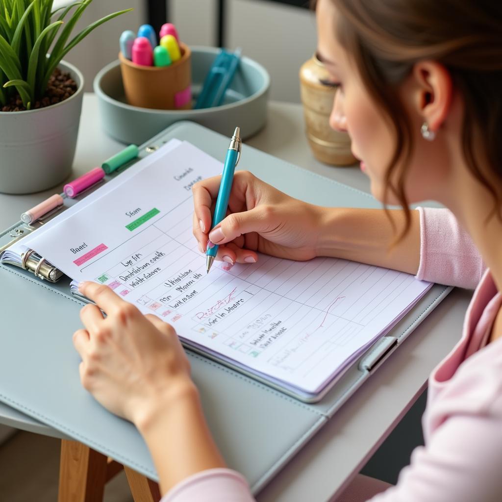 Woman customizing her life binder