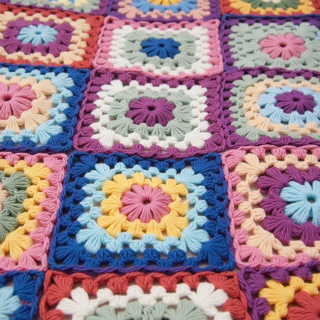 Crocheted Blanket with 3D Granny Squares