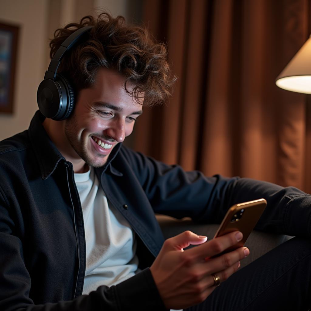 Mobile Gamer Enjoying Curated Soundtracks