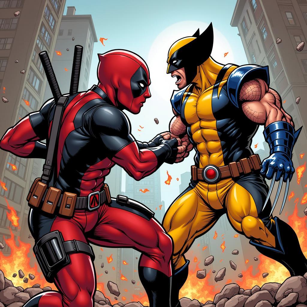 Deadpool and Wolverine locked in combat