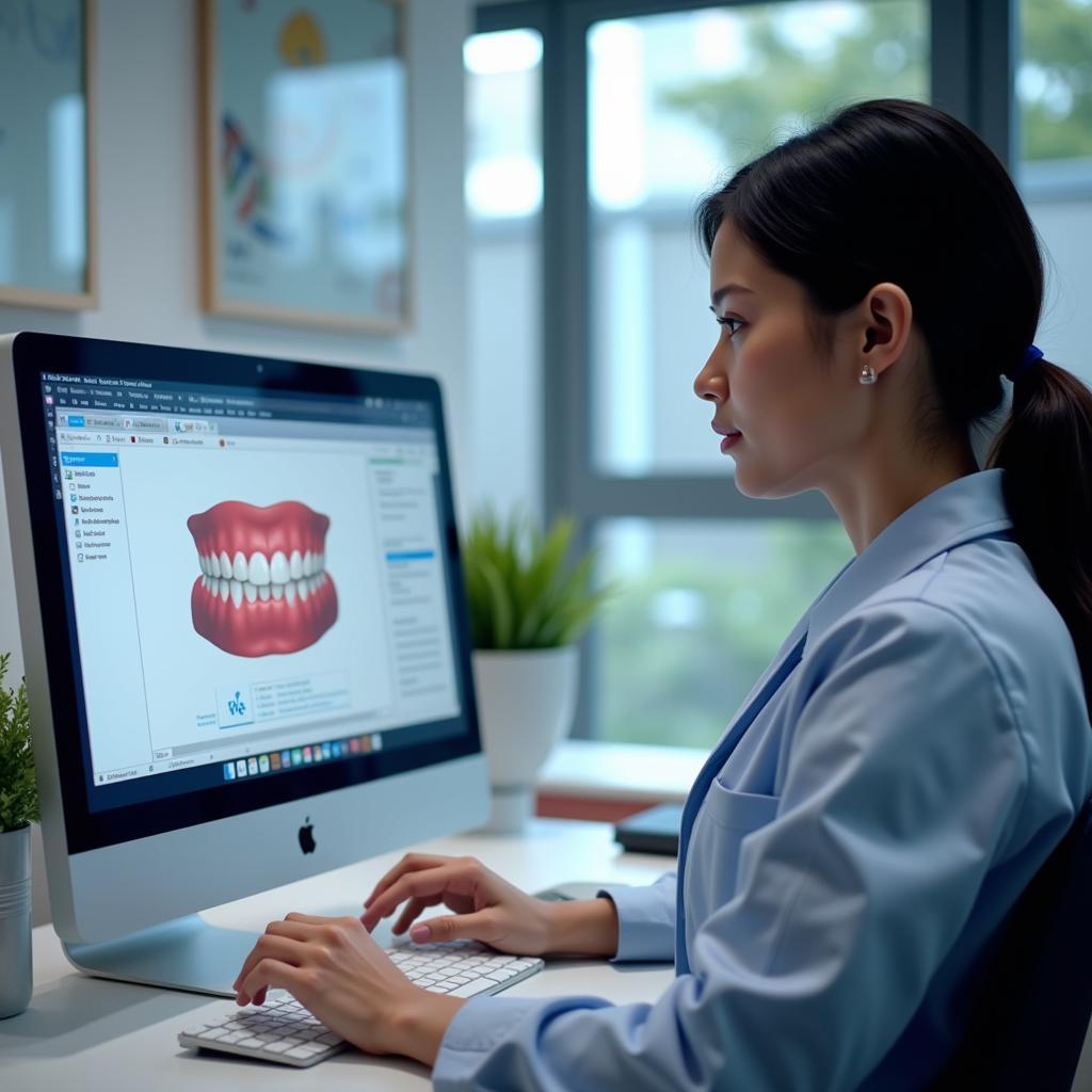 A dental professional using exocad software for implant planning