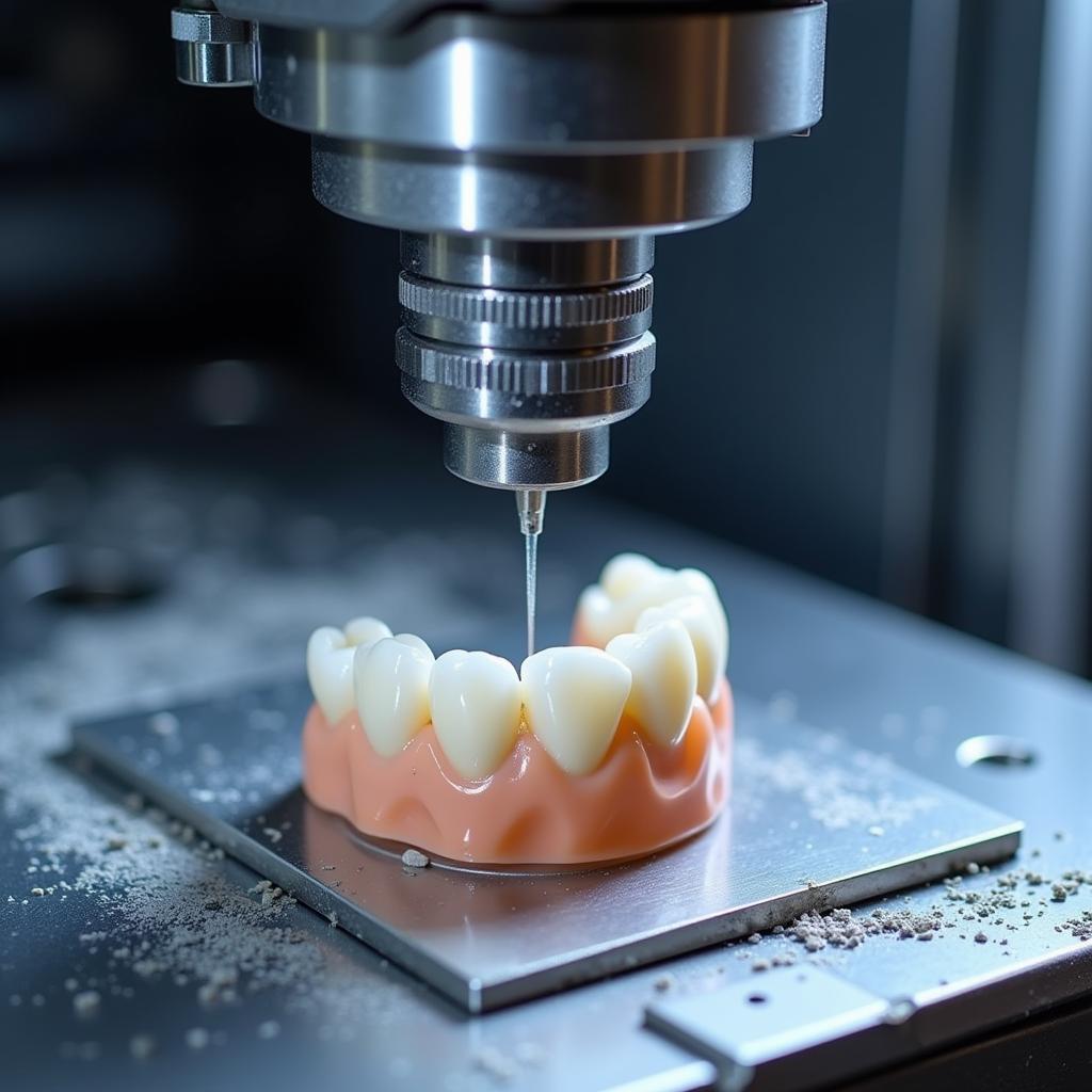 Dental restoration being milled