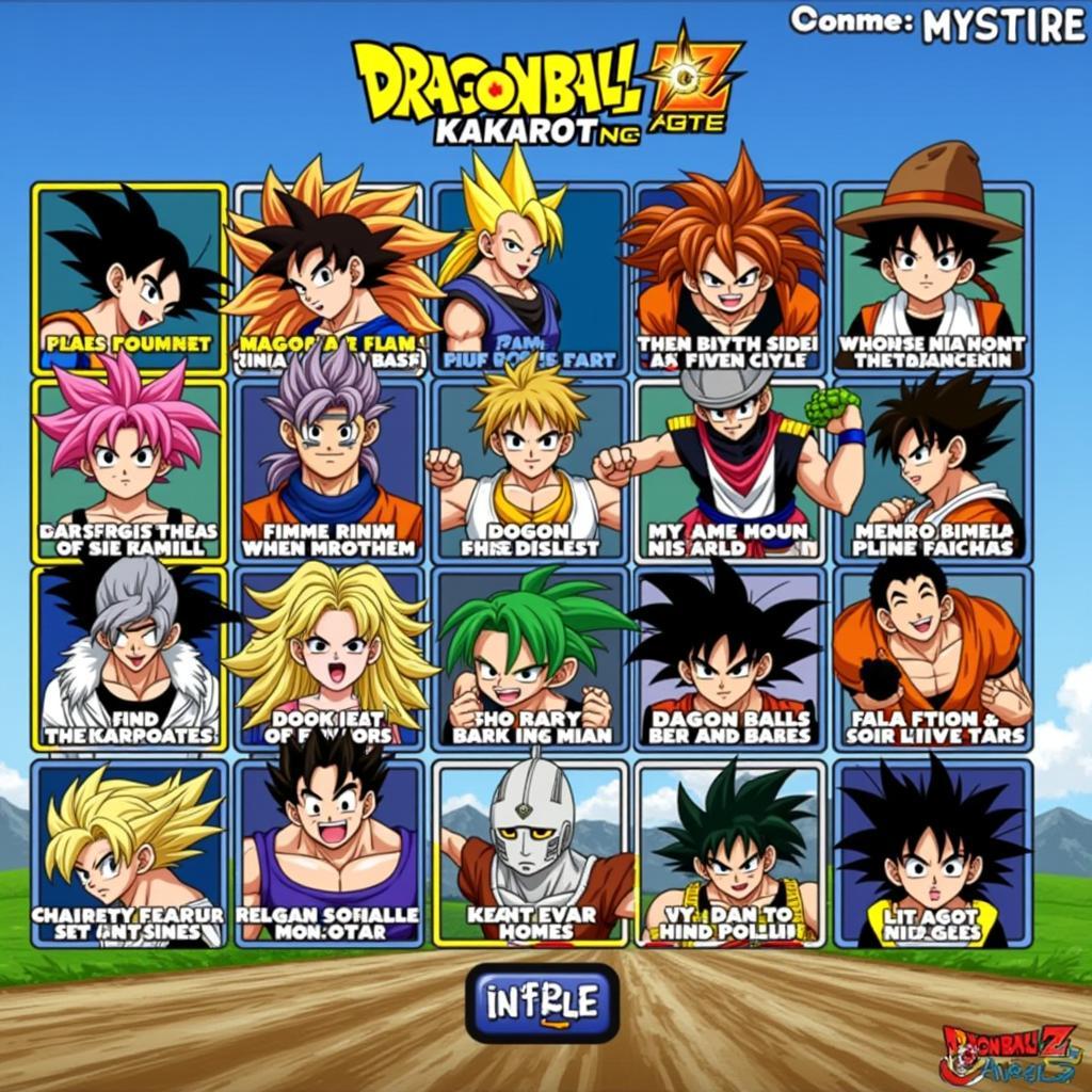 Dragon Ball Z Kakarot Character Select Screen