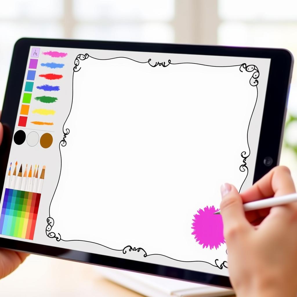 Digital Drawing App Interface with Rainbow Color Palette and Brushes