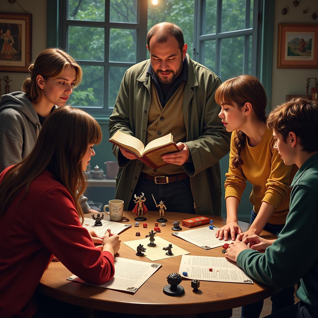 A Dungeon Master guides his players through an exciting D&D campaign