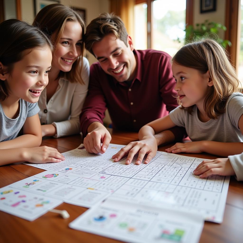 Family Solving a Bible Wordsearch Together