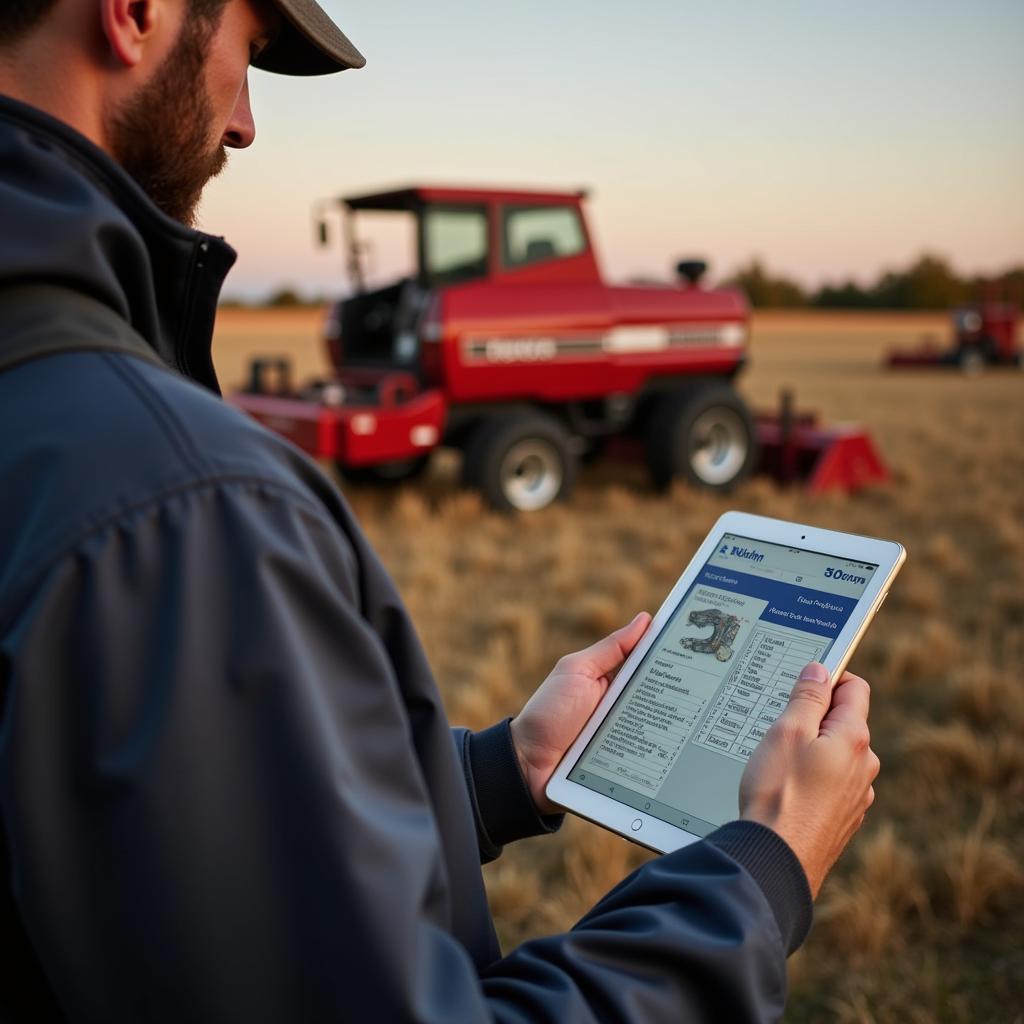 Farmer using tablet in field