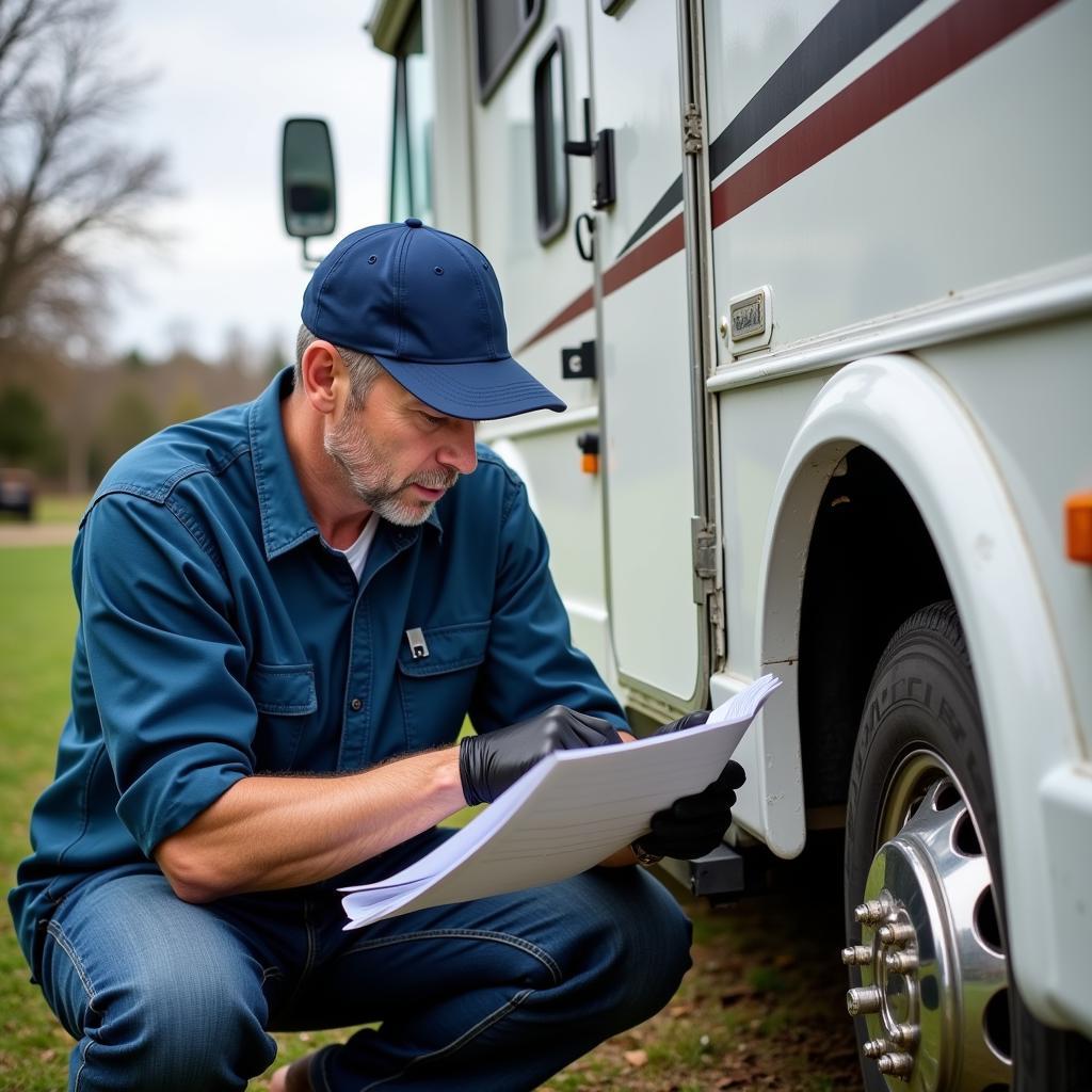 Man repairing his Fleetwood RV