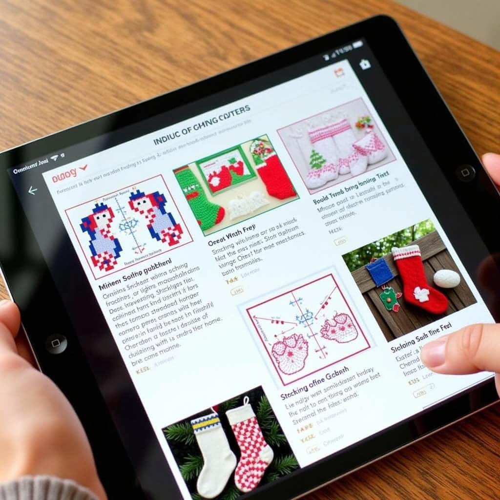 Free Christmas stocking knitting patterns on a digital tablet