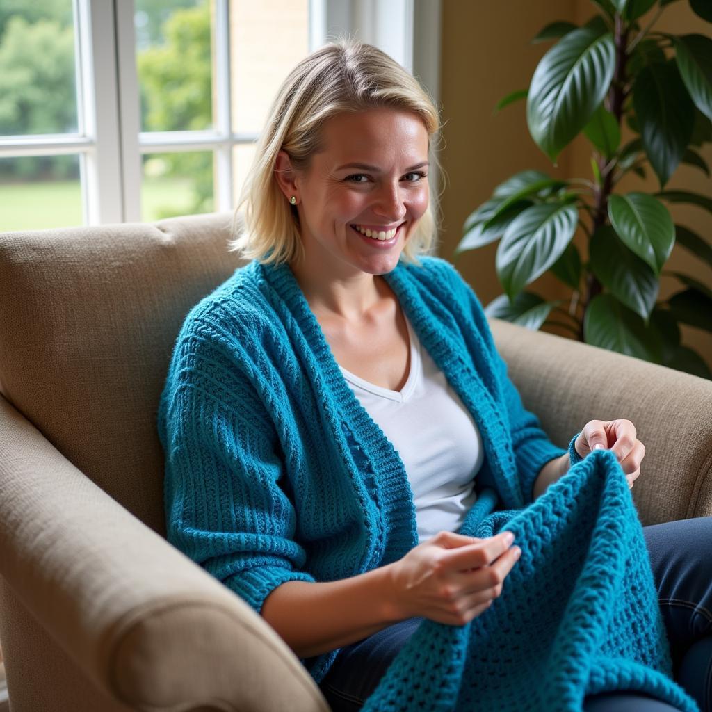 Woman crocheting a shawl