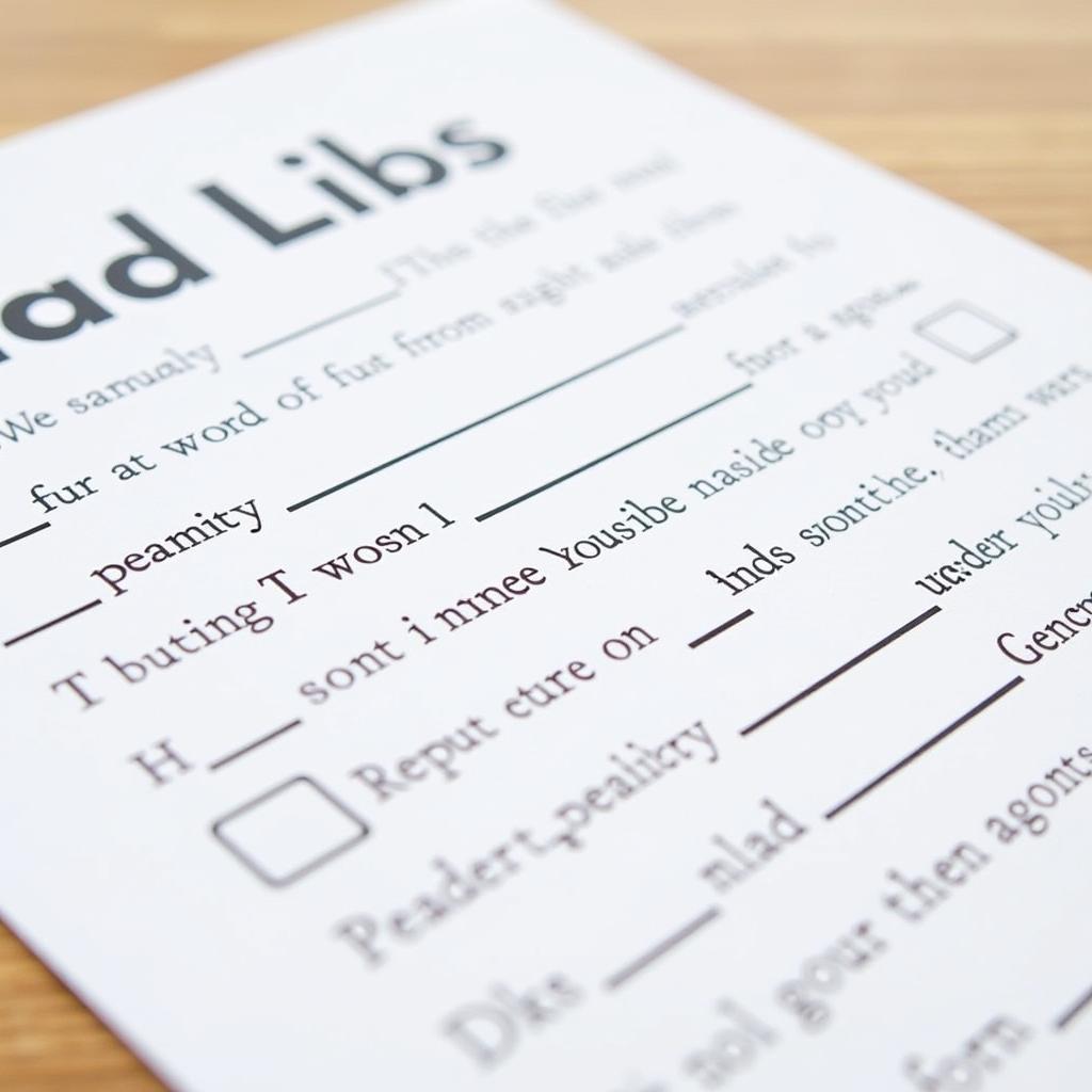 Mad Libs Printable Sheet