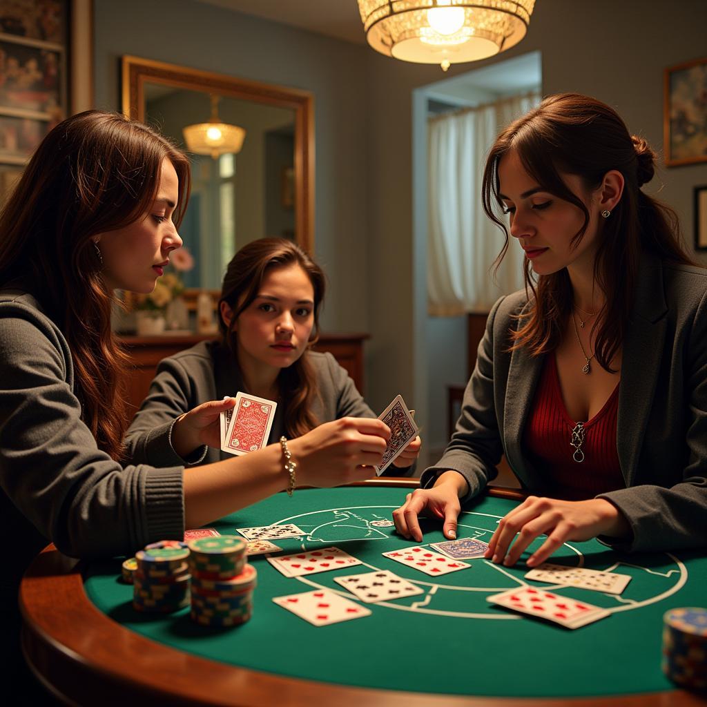 a close-up shot of a hand holding a game controller with playing cards fanned out in the background, creating a sense of mystery and excitement