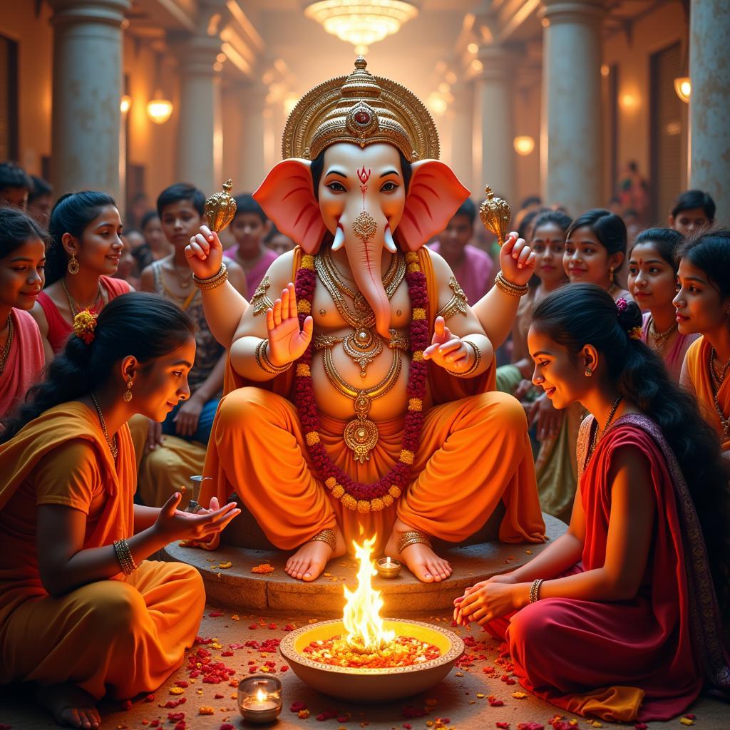 Devotees Offering Prayers to Lord Ganesha