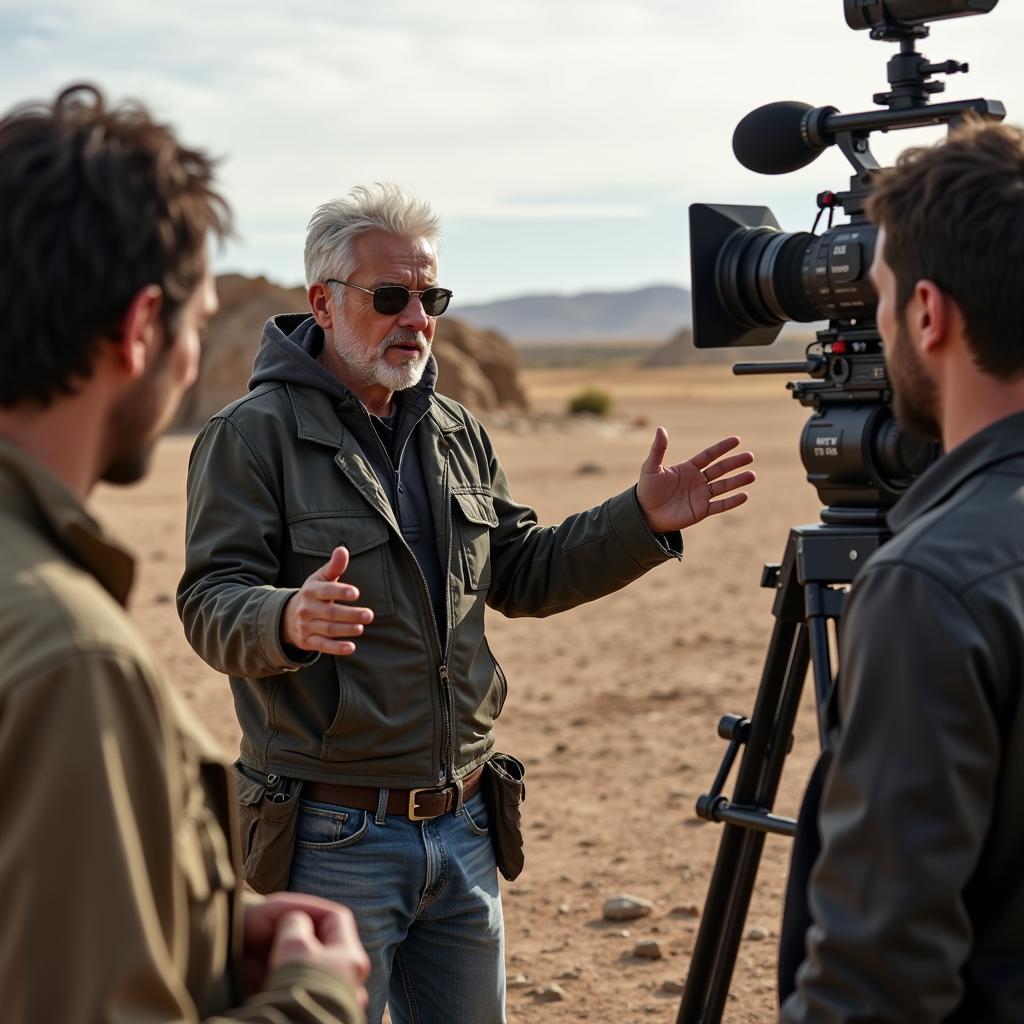 George Miller directing on the set of Furiosa