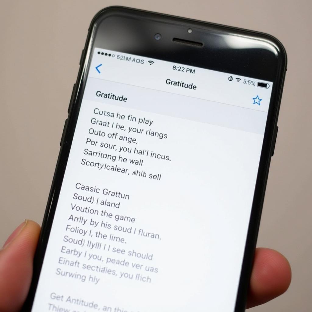 Lyrics of "Gratitude" displayed on a phone