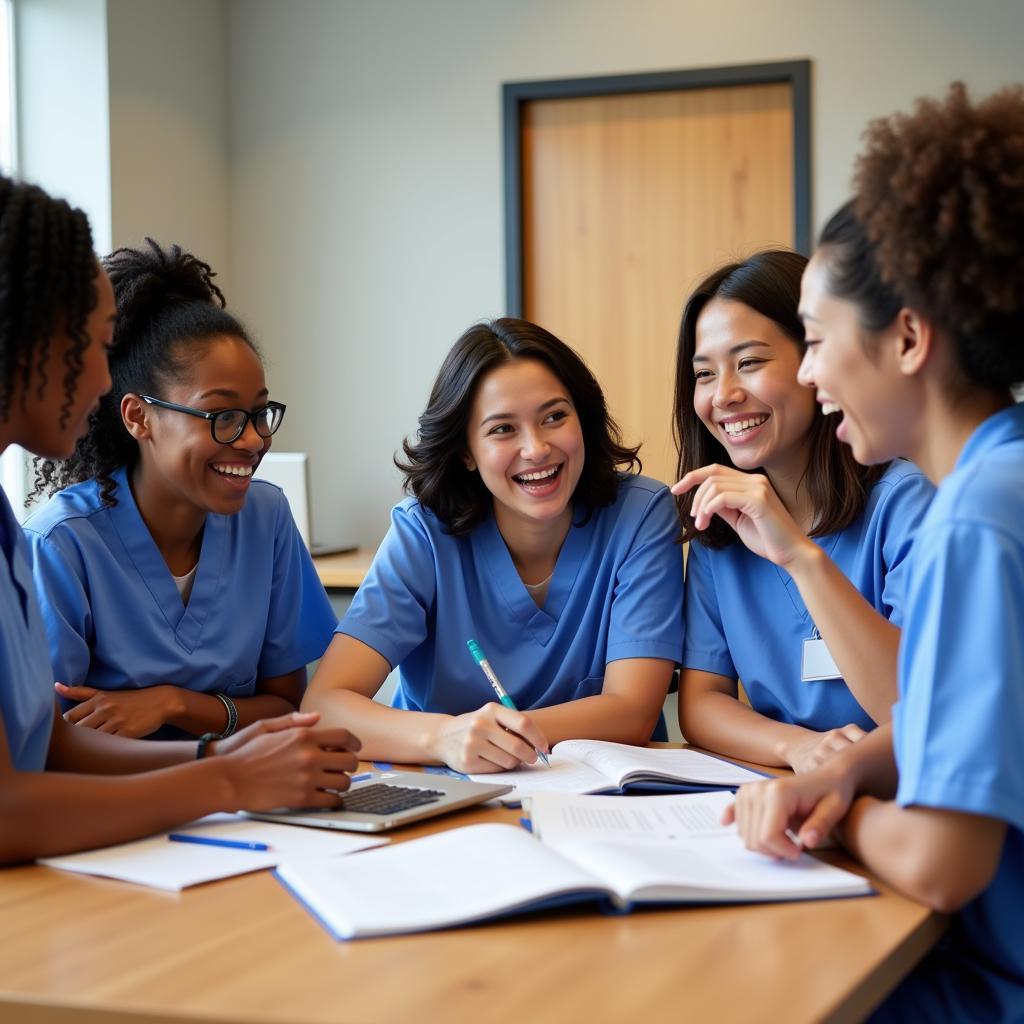 Nursing students collaborating on a project