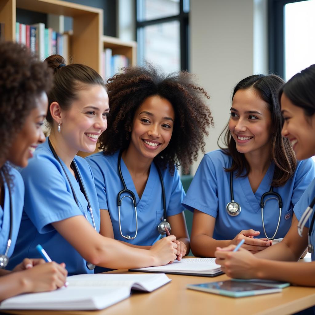 Group of nursing students studying together for Med-Surg exam