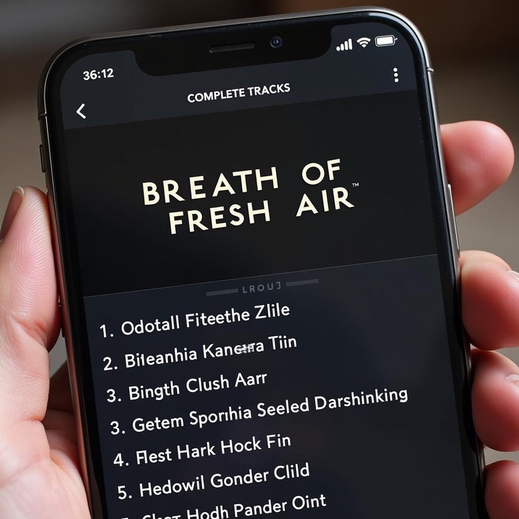 Gucci Mane Breath of Fresh Air tracklist on a phone screen.