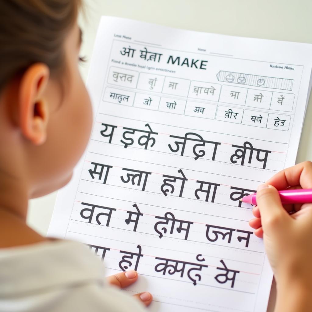 Hindi alphabet practice sheets