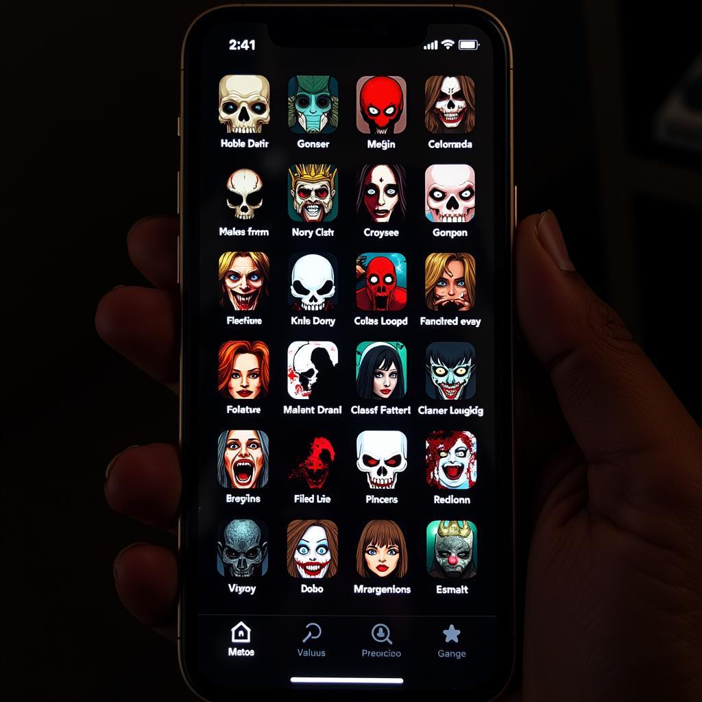 Variety of horror game icons on a phone screen