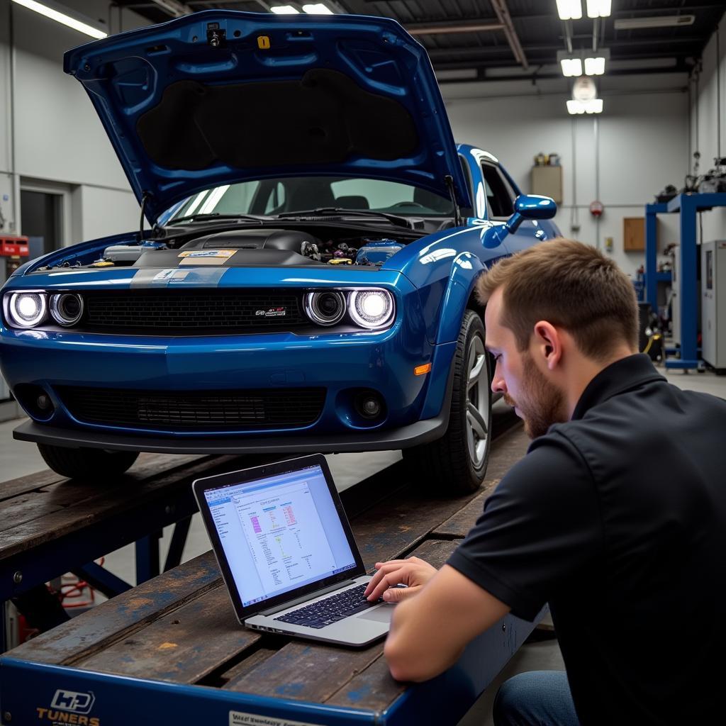 A car being tuned using HP Tuners software