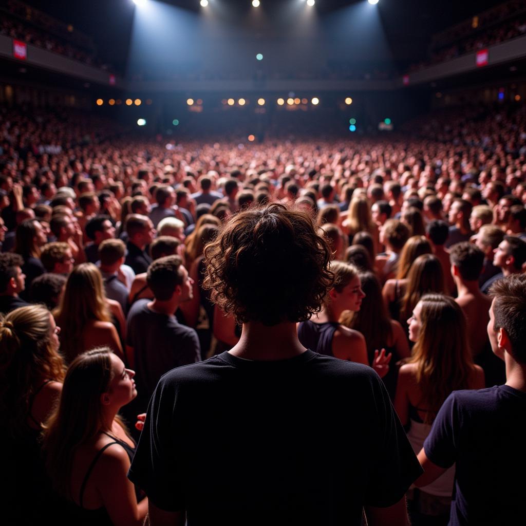 A group of diverse fans at a Juice Wrld concert