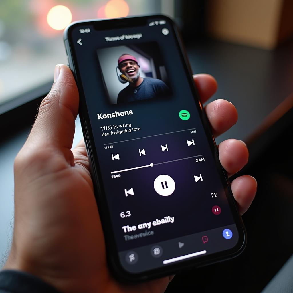 Mobile phone with Konshens' music playing on a streaming app