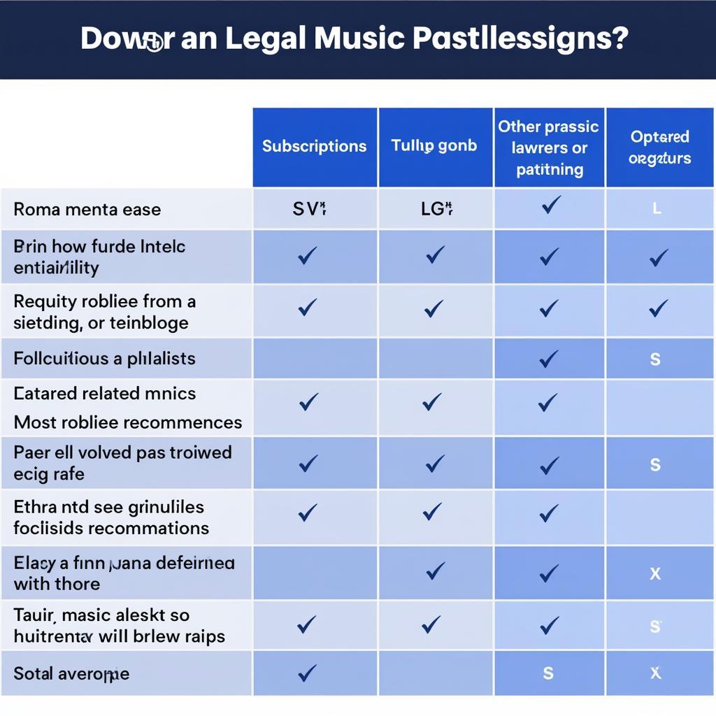 Comparison table of legal music platforms