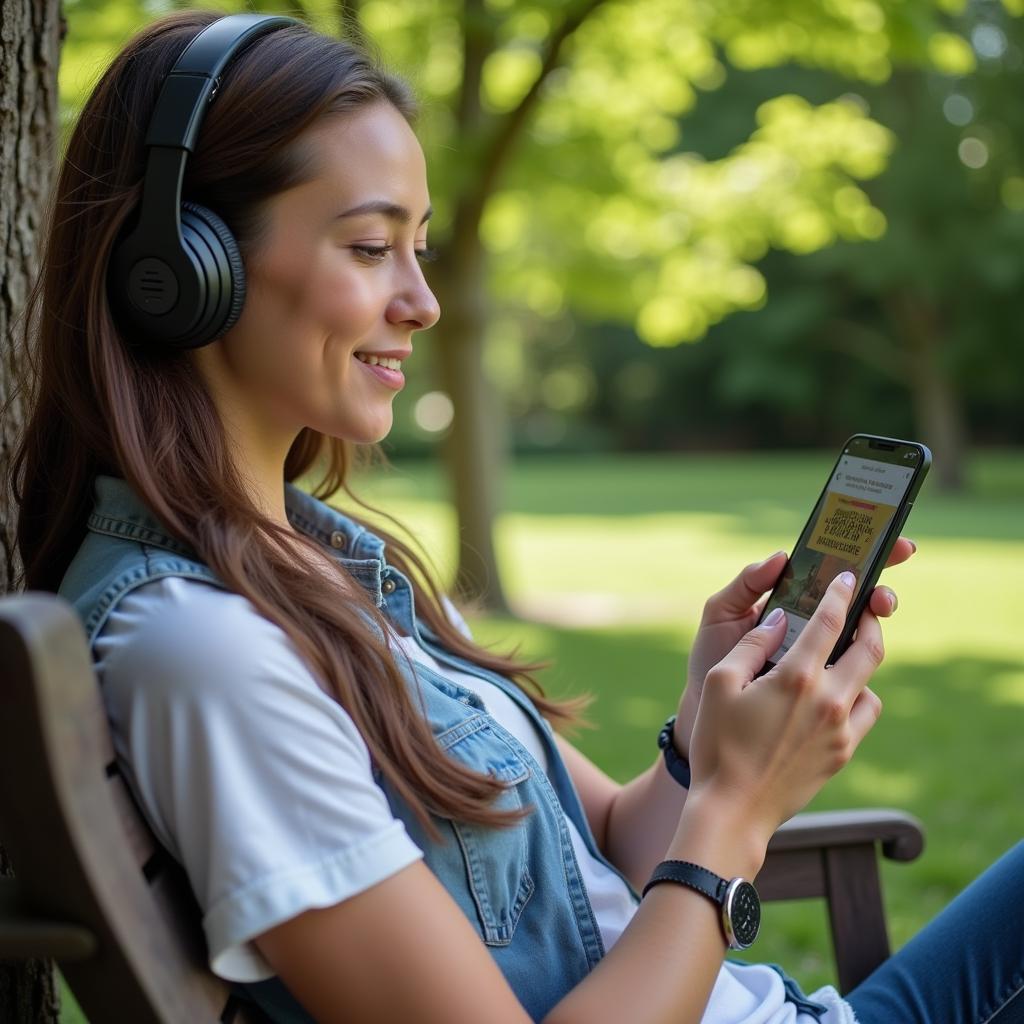 Person wearing headphones listening to audiobook