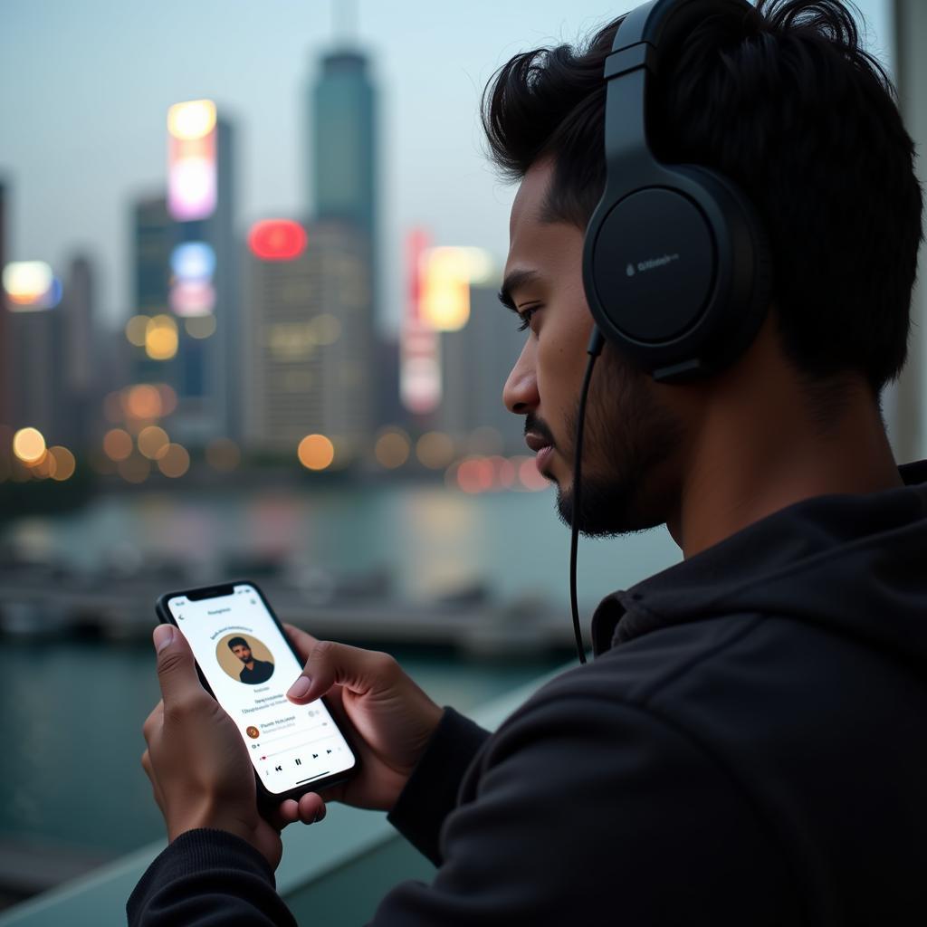 Listening to Tamil Music with Headphones