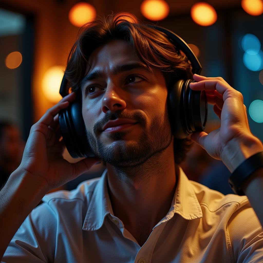 Person enjoying music on noise-canceling headphones