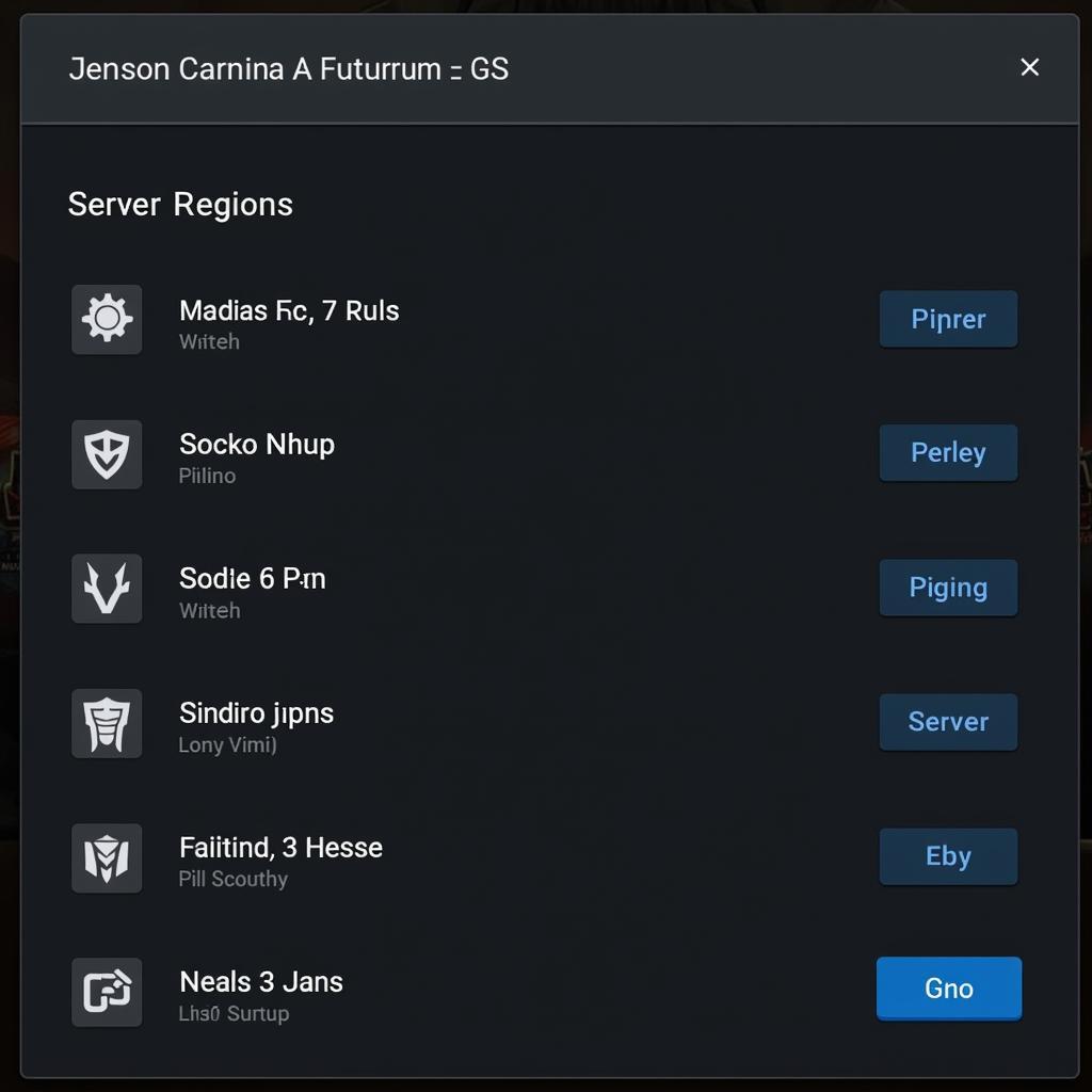 League of Legends client server selection screen