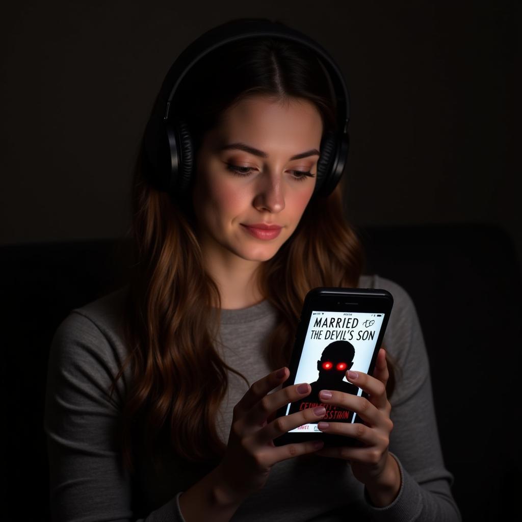 Woman reading an ebook on her phone