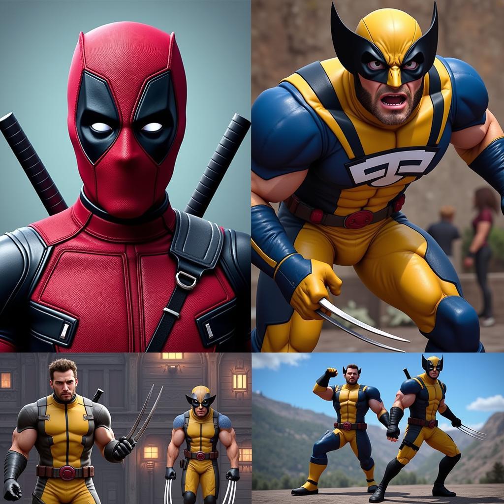 Screenshots of Marvel mobile games featuring Deadpool and Wolverine