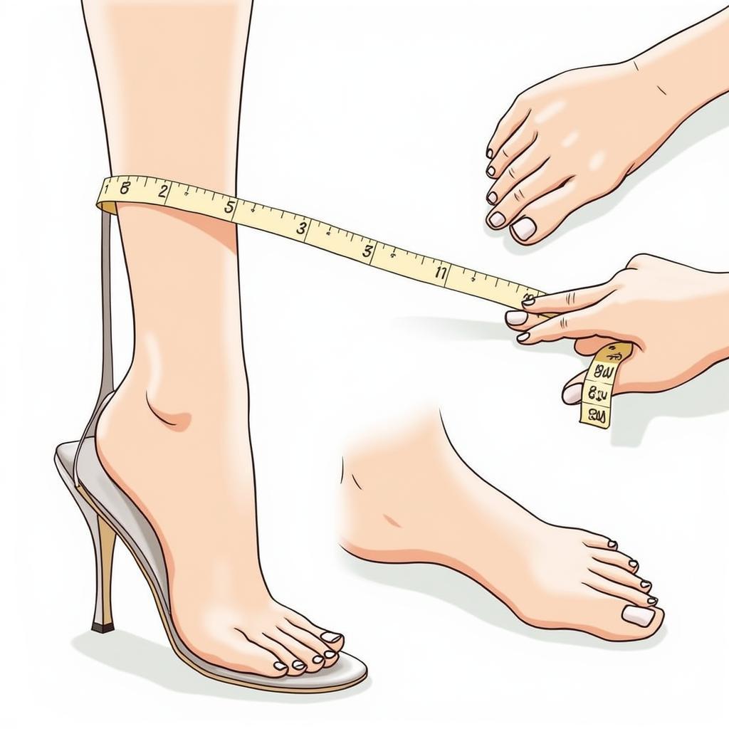  Measuring foot length for shoes using a tape measure.